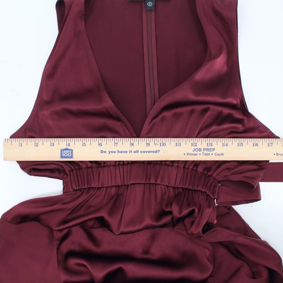 A.L.C. Silk Verena Plunging V-Neck Open Back Burgundy Satin Midi Dress - Picture 11 of 14